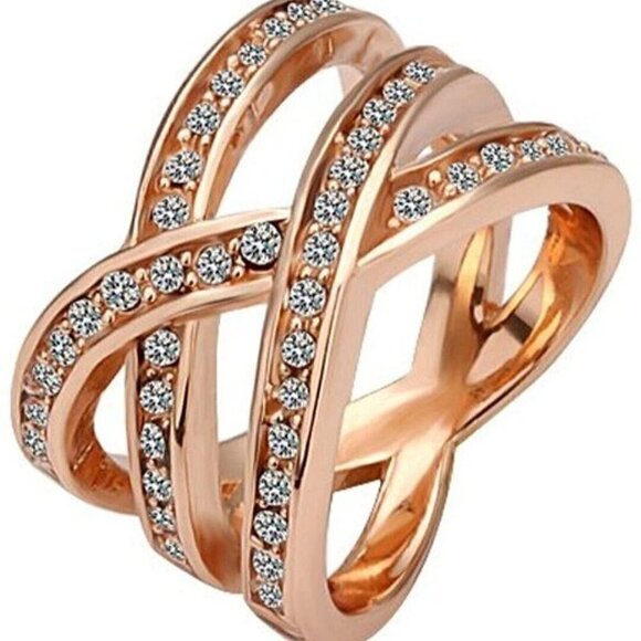 Cate & Chloe Nicole "Victorious" Criss Cross Ring Rose Gold CZ Costume Jewelry 6 - Picture 1 of 7
